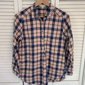 Toad&Co‎ Flannel Popover Shirt Plaid Dolcetto Tunic Womens S Pink Navy Pockets